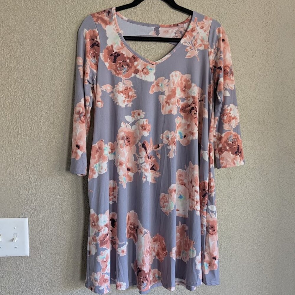 MTS Purple Floral ¾ Sleeve Tunic Dress | Size Medium | EUC